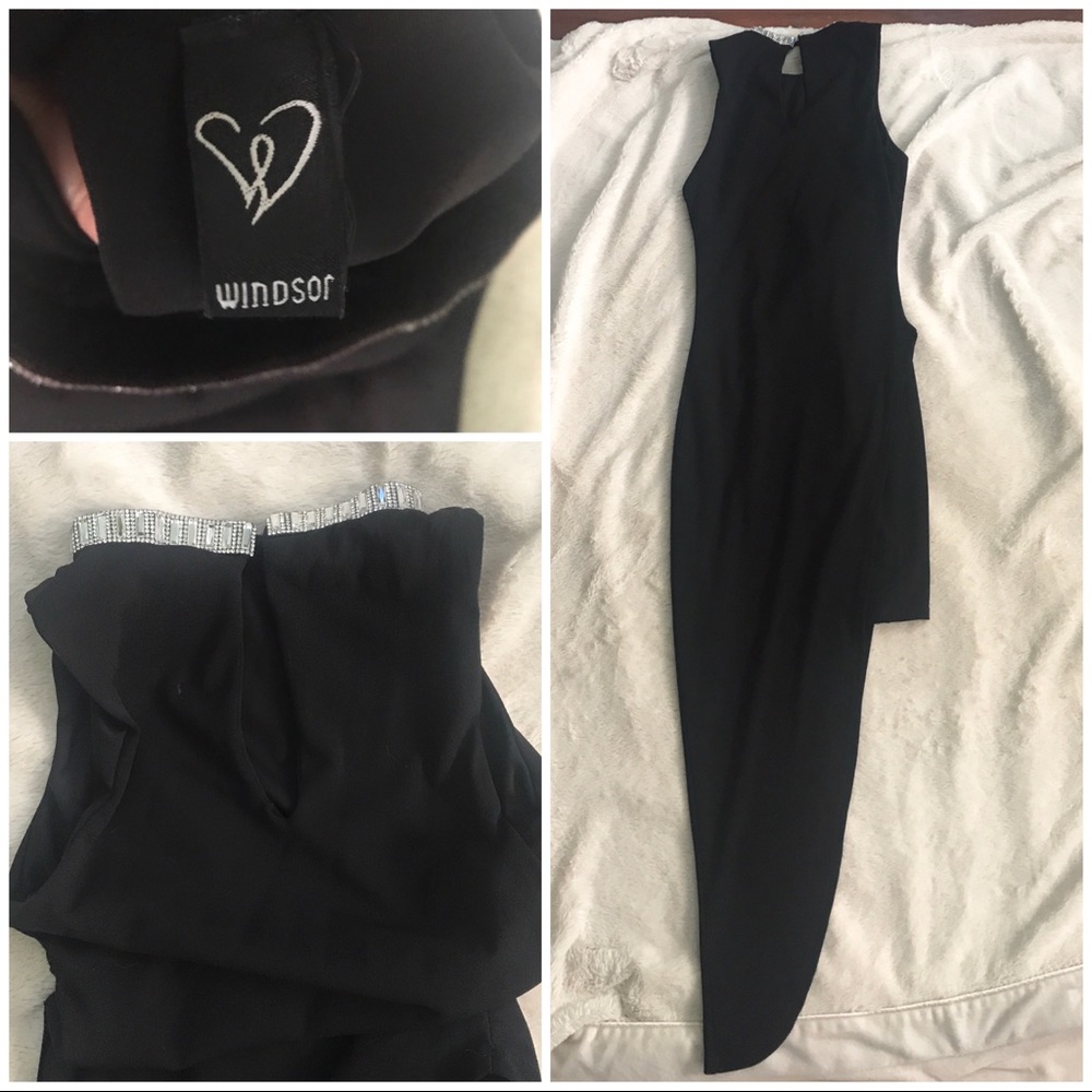 👑✅PRICE FIRM✅ Bejeweled Neck Asymetrical Body Con Dress - Picture 2 of 6